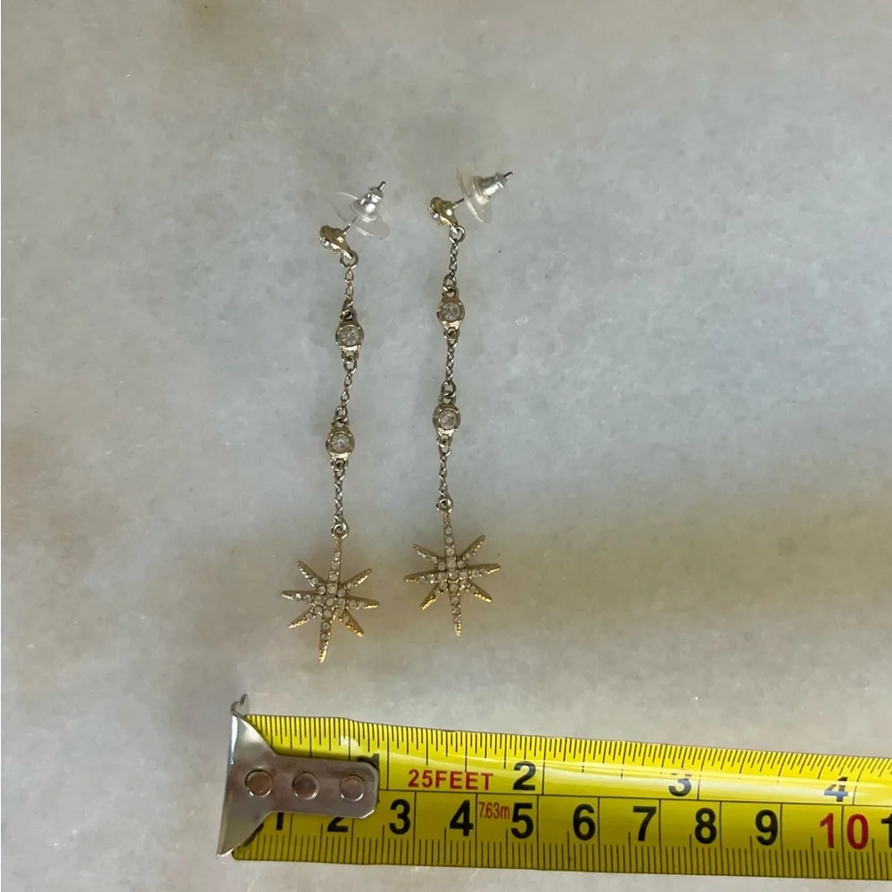 Gold Starburst Crystal Drop Earrings Bling Shiny for Festive Party Wedding